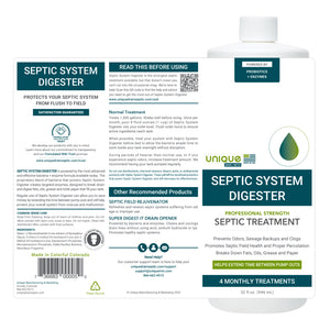 Septic System Digester Septic Tank Treatment. 32 oz. Full Label Unique Drain + Septic