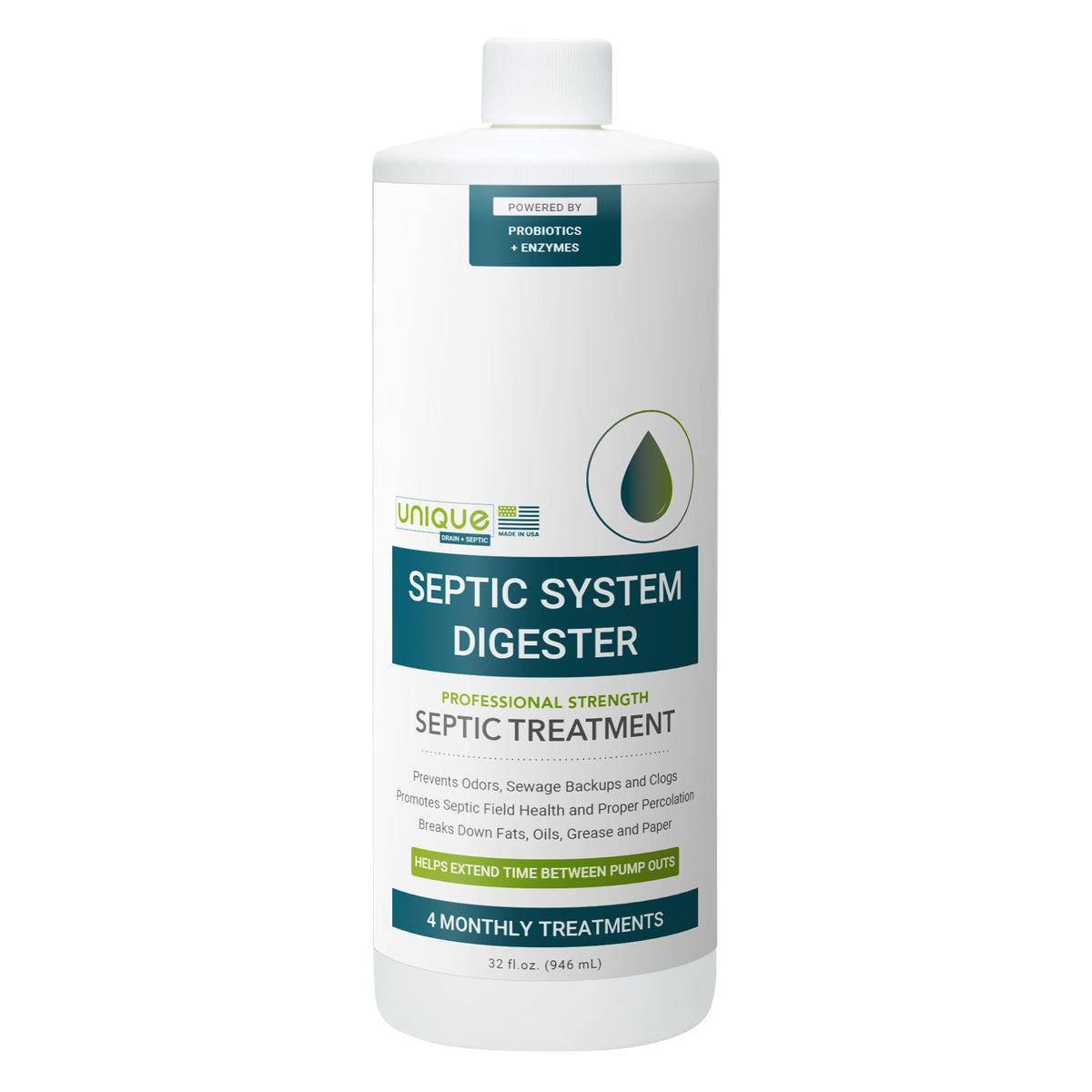 Septic System Digester Septic Tank Treatment. 32 oz. Unique Drain + Septic